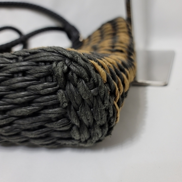 Vintage Brighton Raffia Straw Leather Trim Shoulder Bag - Black & Tan - Picture 8 of 16